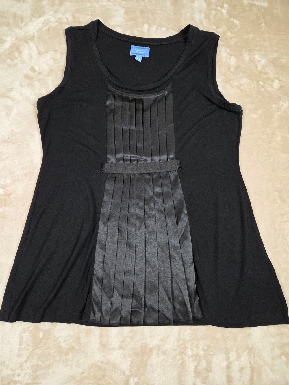 Simply Vera Vera Wang Black Pleated Satin Tank Top